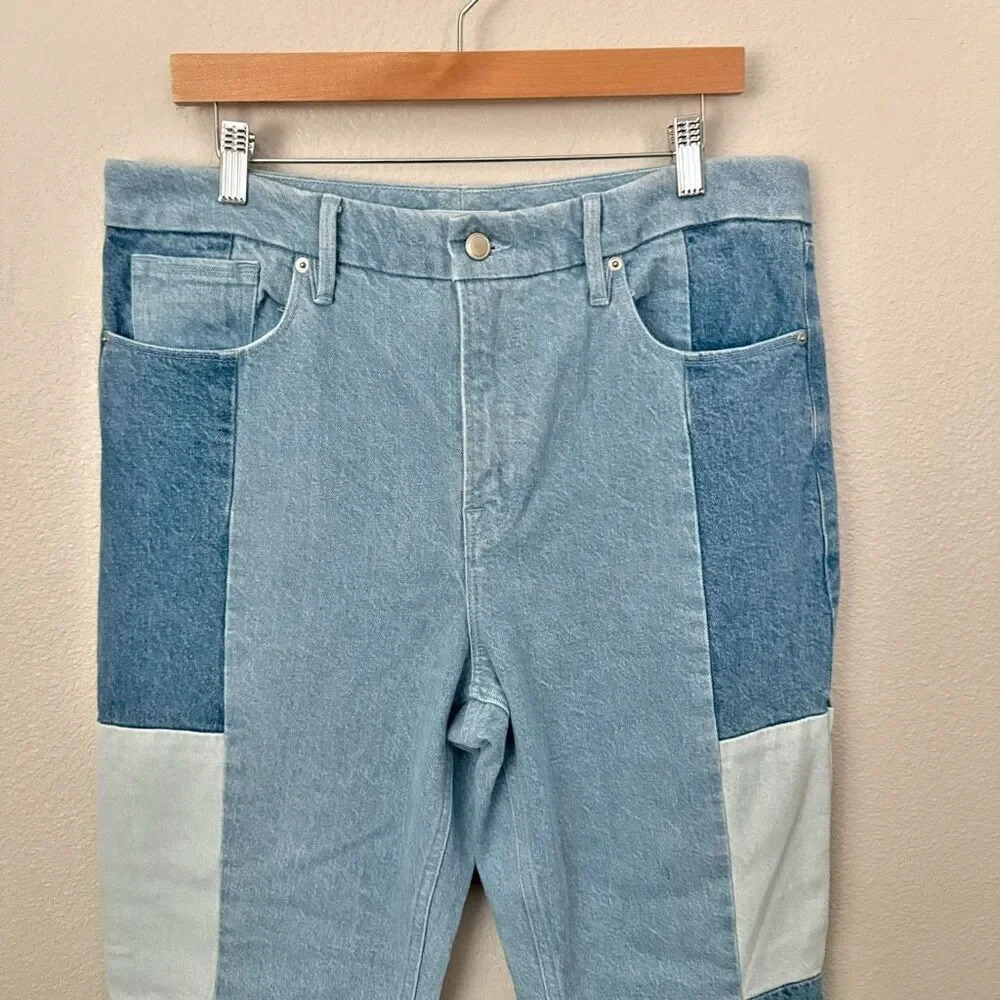 GOOD AMERICAN | Good Icon Patchwork High Waist Jeans Cropped Straight Denim | 14 - Picture 3 of 9